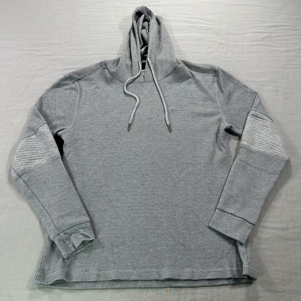 Hudson & Barrow NYC Hoodie Sweater Mens Medium Gray Waffle Knit Textured Thermal